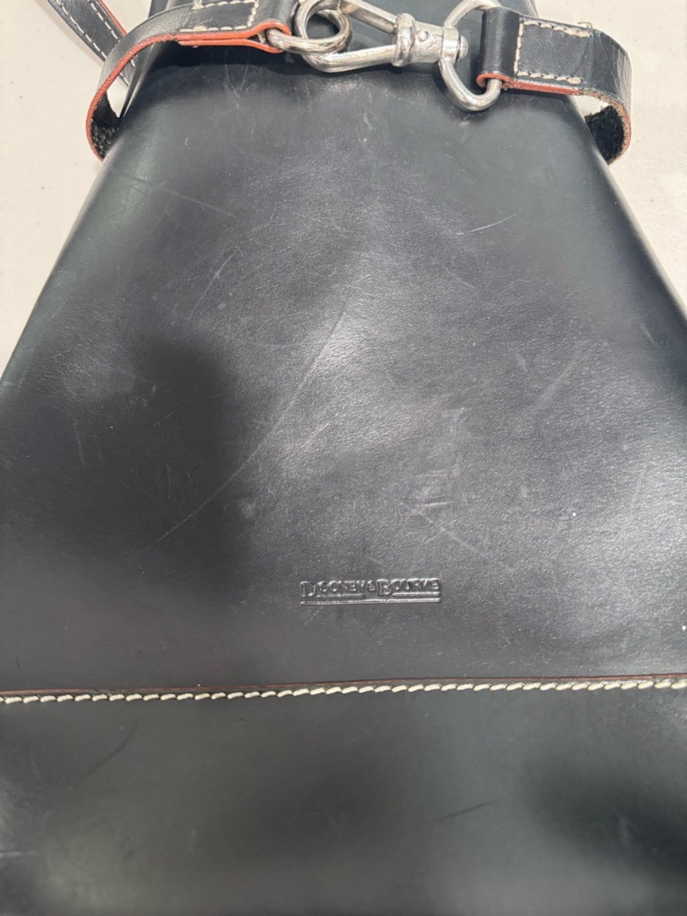 Dooney & Bourke Black Leather Backpack with Contrast Stitching